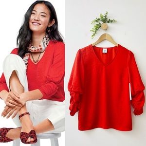 Cabi Vibrant Red ruched blouse. EUC. Size L